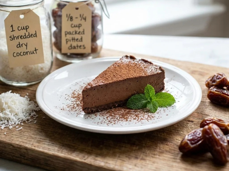 Tarte-mousse au chocolat et à l'avocat, croûte coco-macadamia