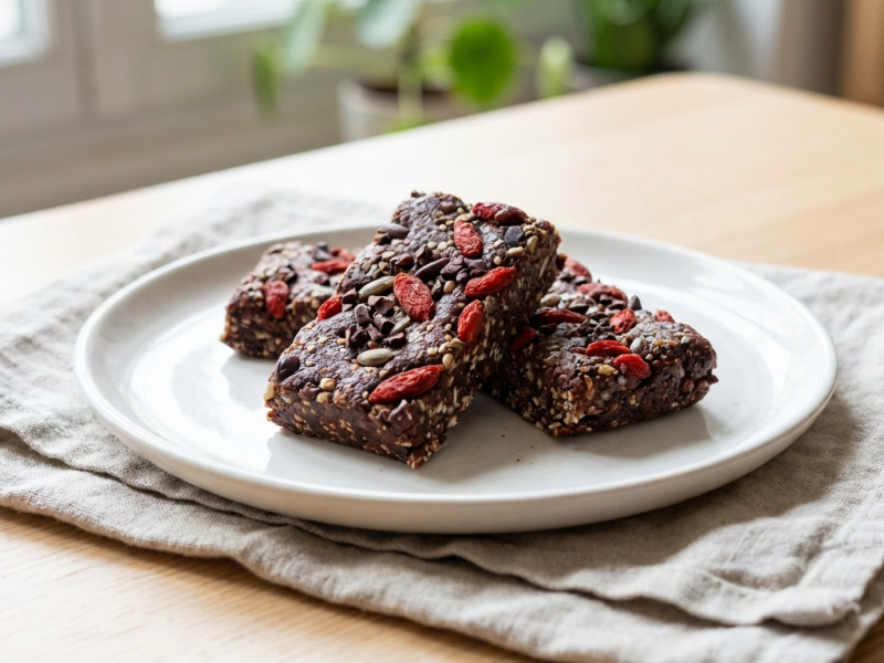 Bol goji, grué de cacao et myrtilles pour le creux de 16 heures