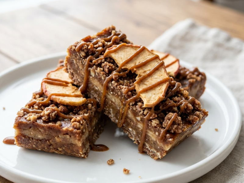 Barres crues pomme-caramel, trois couches sans cuisson