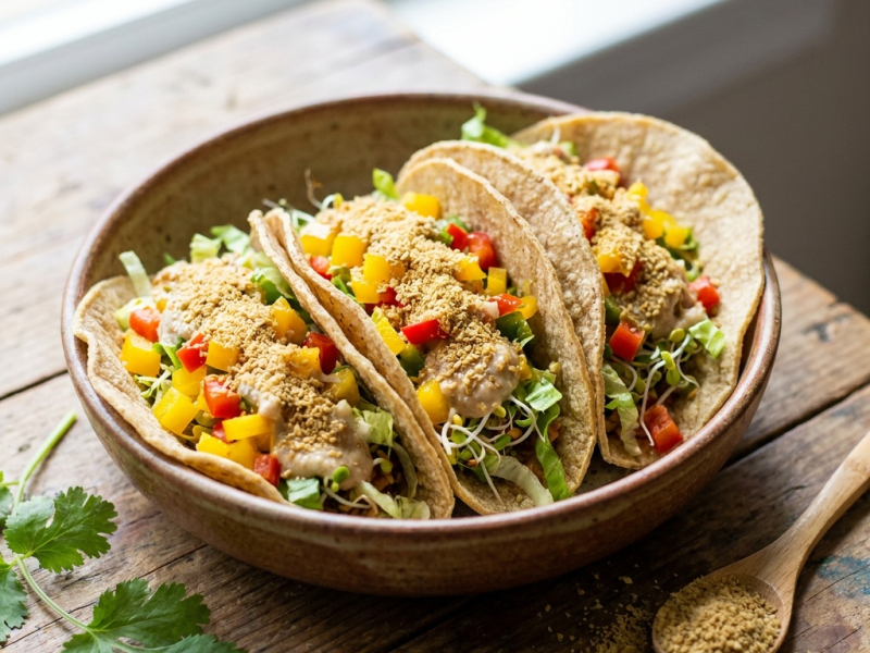 Tacos crudos con tortilla de maíz flexible