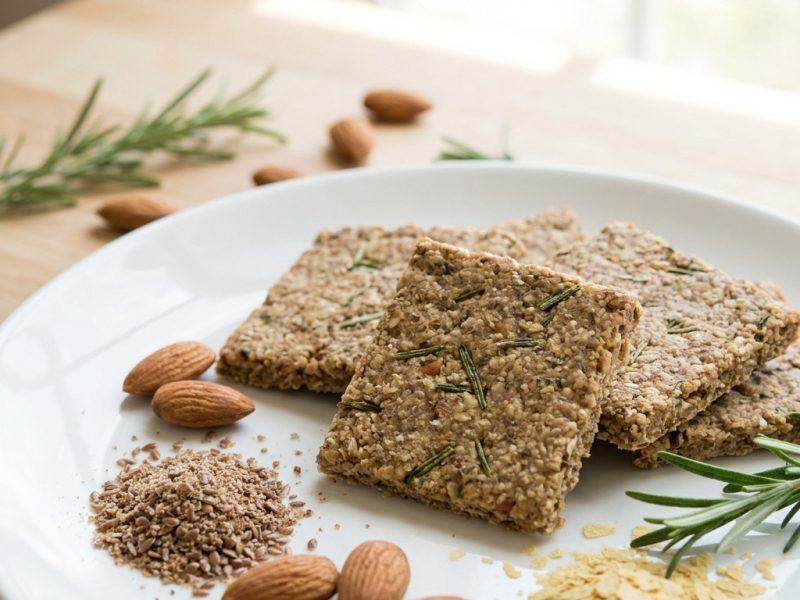 Cracker crudisti alle mandorle, rosmarino e lievito alimentare