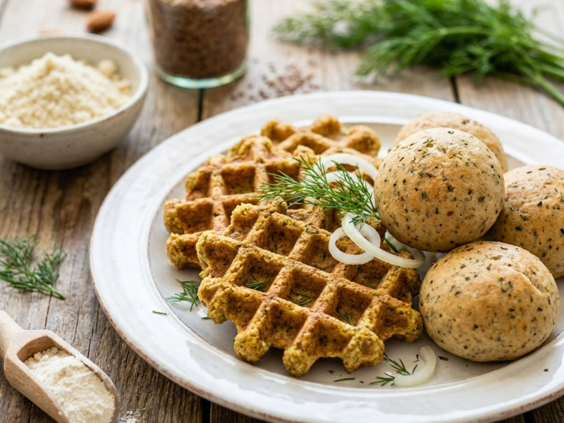Gaufres et petits pains crus à l'aneth et à l'oignon