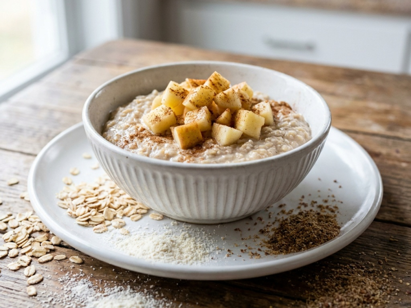 Porridge cru pomme-cannelle, préparé la veille