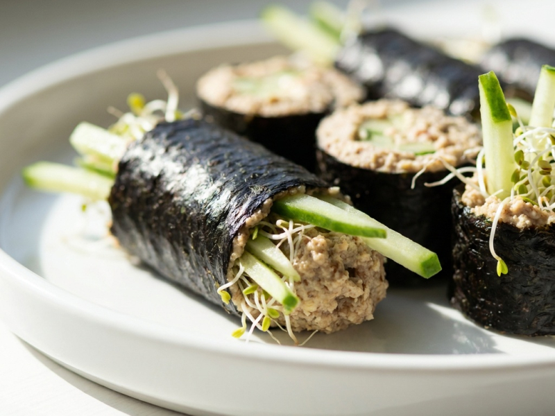 Rollitos de nori con paté de almendras y anacardos