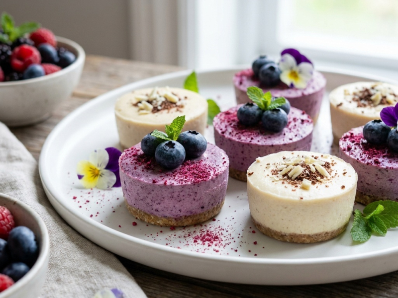 Petits cheesecakes crus myrtille-maqui et chocolat blanc