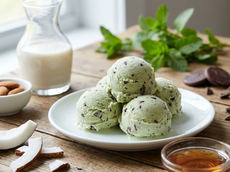Glace crue à la menthe et pépites de chocolat