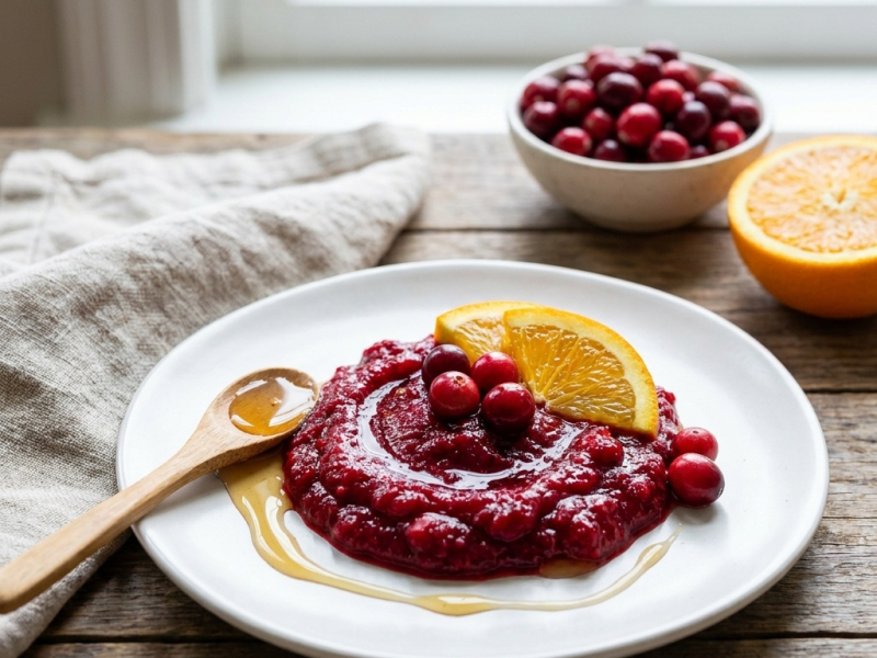 Sauce aux canneberges crues, miel et orange