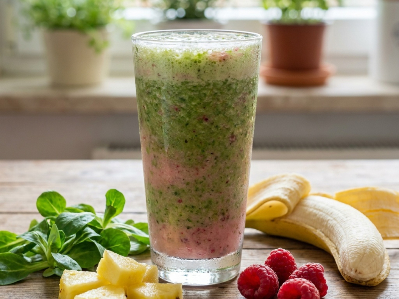 Smoothie vert rose ananas-framboise