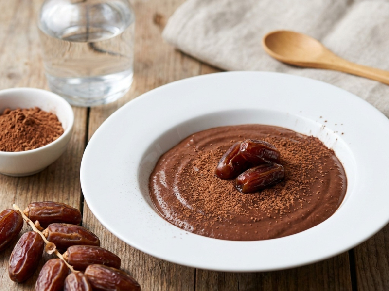 Pudding chocolat cru minute aux dattes