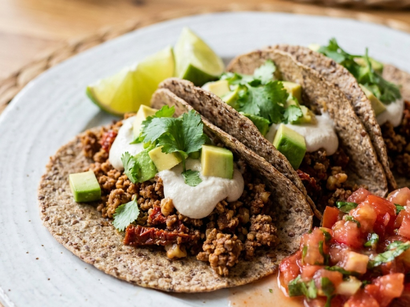 Fiesta mexicaine crue : tortillas, « viande » végétale et crème fermentée