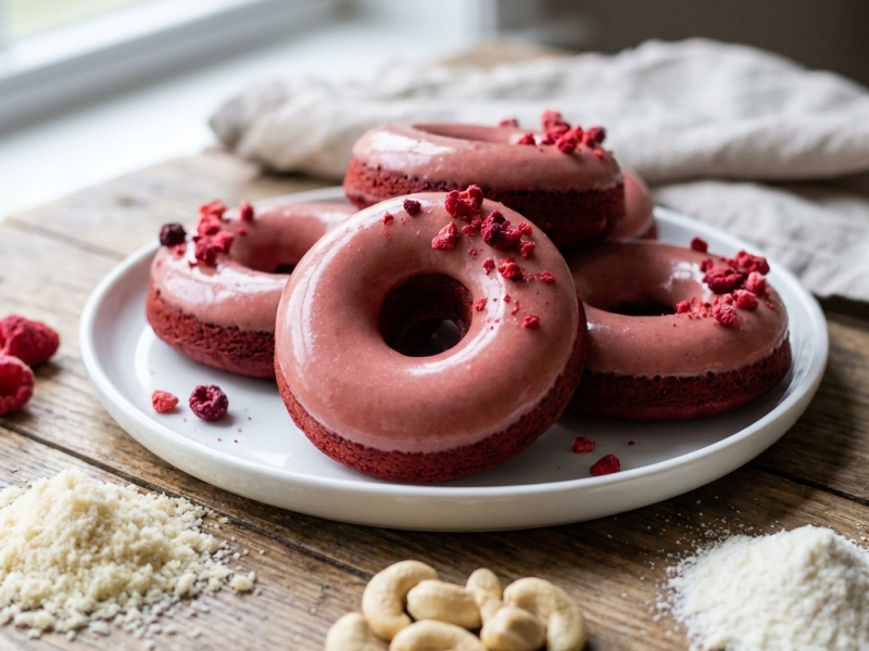 Donuts crus red velvet et glaçage rose