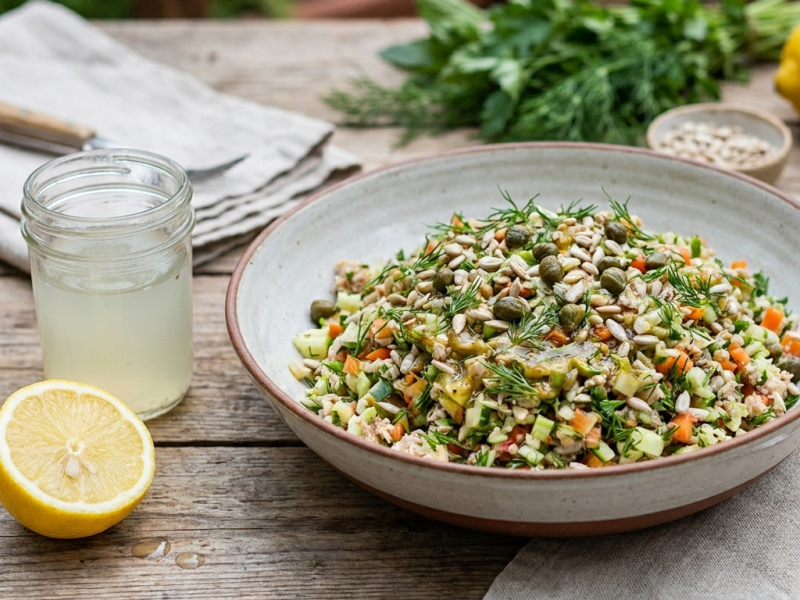 Salade de « thon » crue aux graines de tournesol
