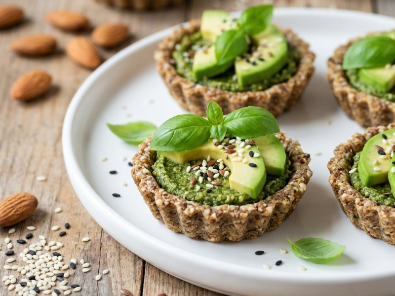 Mini-Törtchen mit Pesto und Avocado