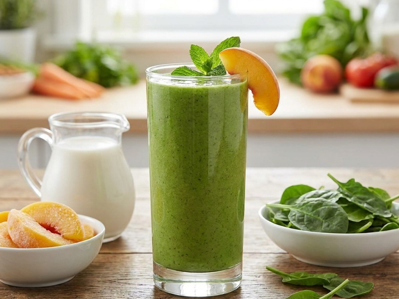 Grüner Smoothie mit Pfirsich