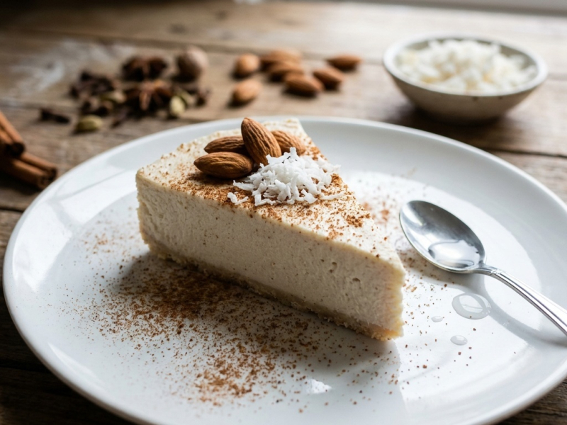 Roher Cheesecake nach Eggnog-Art mit Vanille, Zimt und Muskat