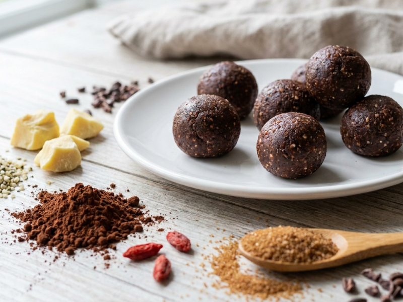 Cioccolatini crudi alla spirulina e tahin