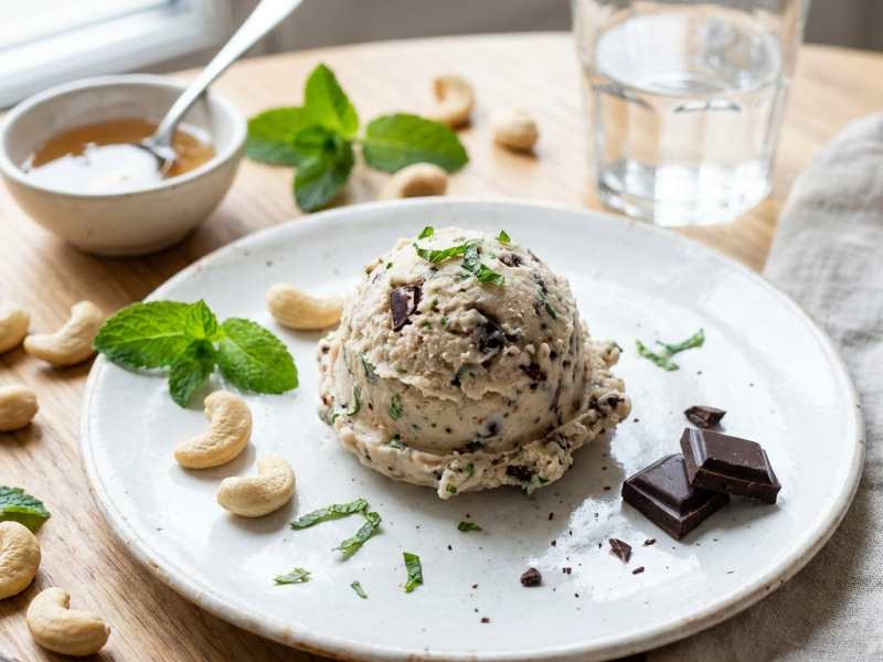 Rohes Minz-Schoko-Eis mit Cashewkernen