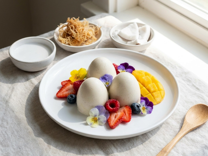 Huevos de Pascua de panna cotta con fruta