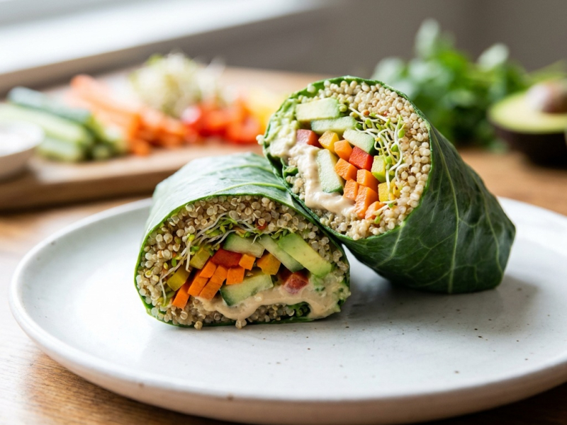 Wraps de berza con quinoa germinada