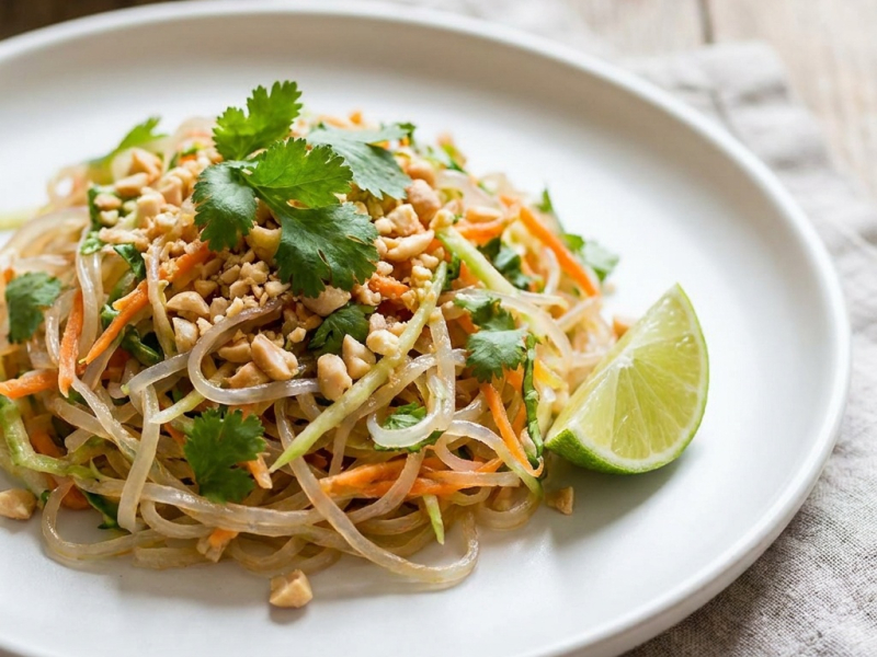 Pad thai crudo con fideos de kelp y salsa de tamarindo