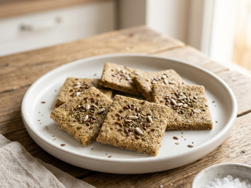 Crackers salados de nueces, cáñamo y hierbas frescas