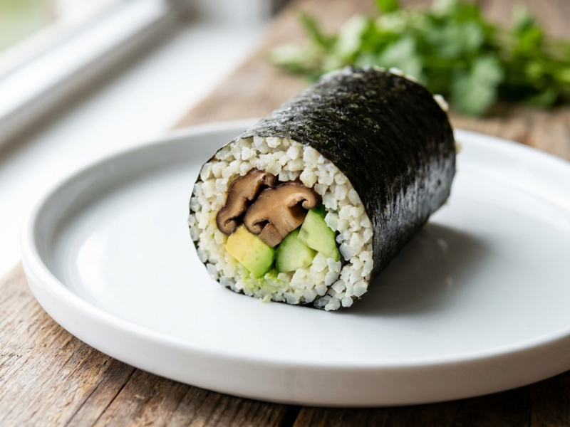 Makis crudos de jícama y shiitakes marinados
