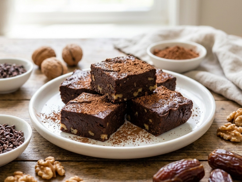 Brownies fudge crudos de chocolate y nueces