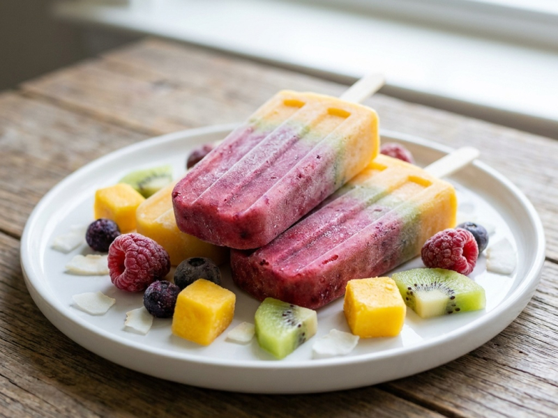 Polos de fruta y leche de coco