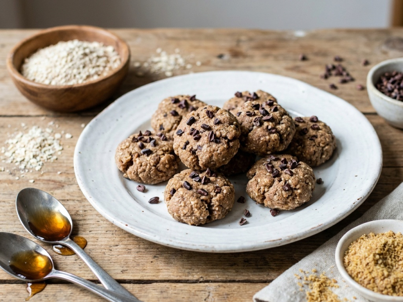 Rauwe koekjes van amandelpulp met cacaonibs