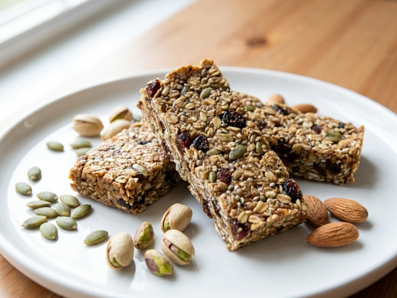 Barritas energéticas de frutos secos con ganache de cacao