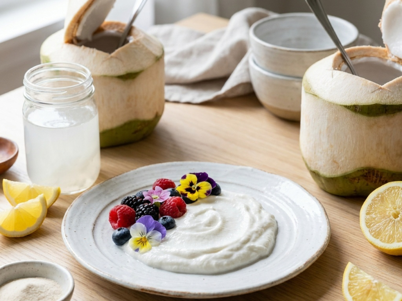 Yogur de coco casero fermentado con kéfir