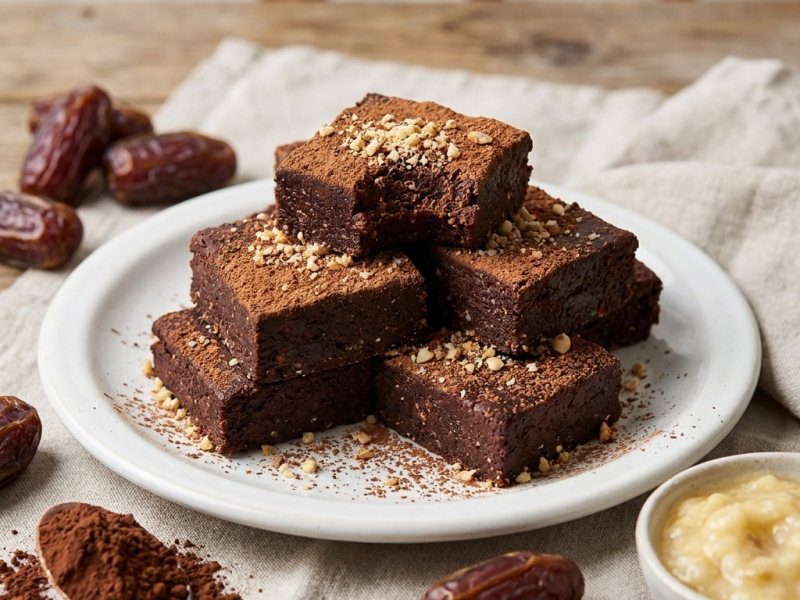 Brownies crudos de seis ingredientes con nueces y dátiles Medjool