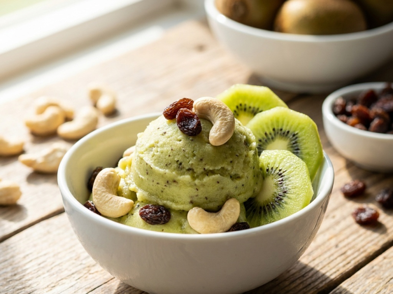 Sorbete cremoso de kiwi y anacardo