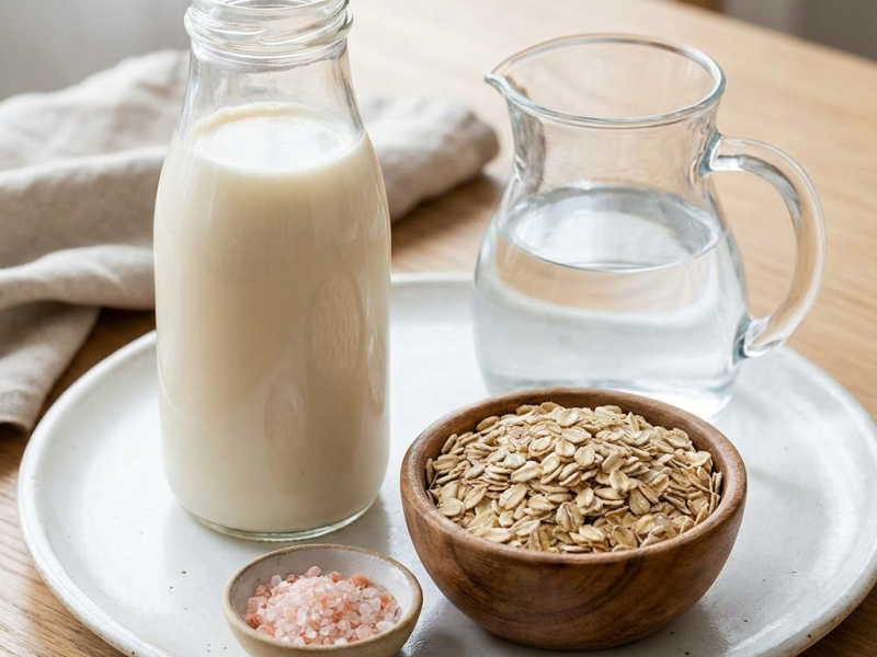 Leche de avena cruda casera con vainilla