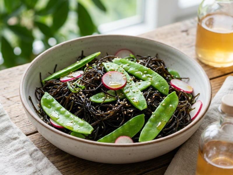 Ensalada de alga arame y tirabeques