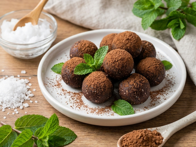 Bombons frescos de hortelã e alfarroba com manteiga de coco