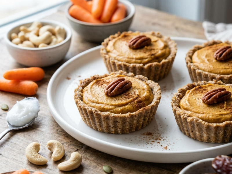Surowe tartaletki w stylu pumpkin pie z marchewką i nerkowcami