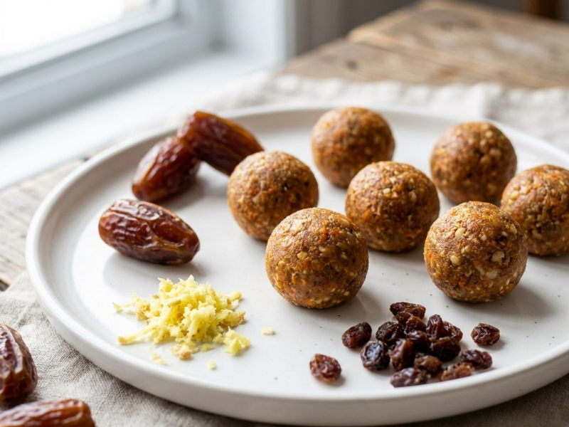 Surowe kąski w stylu carrot cake z polewą z nerkowców i cytryny
