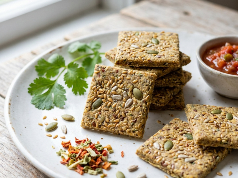 Raw seed and vegetable crackers with Mexican-style spices