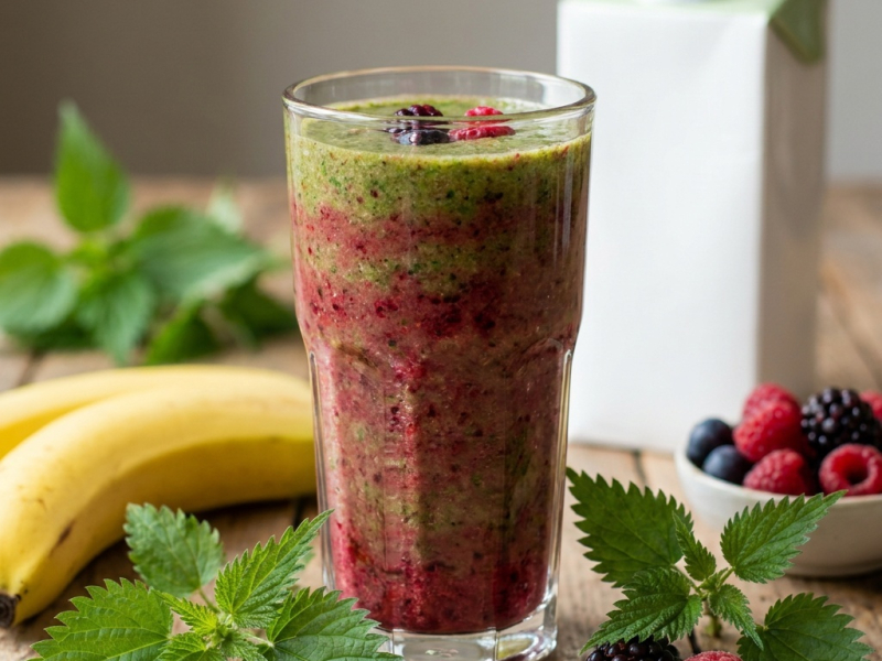 Smoothie ze świeżą pokrzywą i czerwonymi owocami