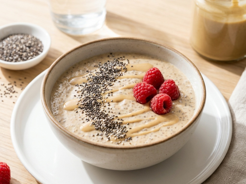 Szybki pudding chia z tahini, bez mleka roślinnego