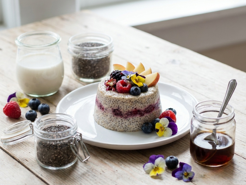 Waniliowy pudding chia ze świeżymi owocami, przygotowany wieczorem