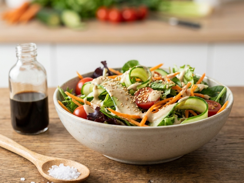 Tahin maison cru et sa sauce salade au gingembre
