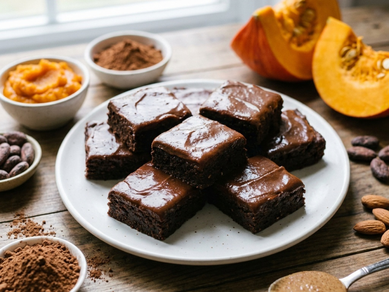 Surowe brownie z polewą czekoladowo-dyniową