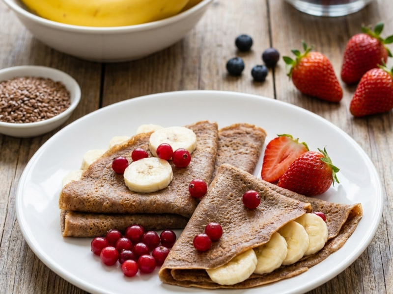 Raw banana and berry breakfast crepes