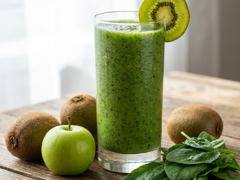 Zielone smoothie z kiwi, jabłkiem i szpinakiem