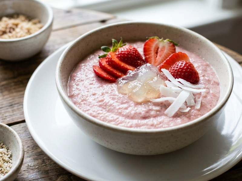 Surowy pudding truskawkowy z mchem irlandzkim