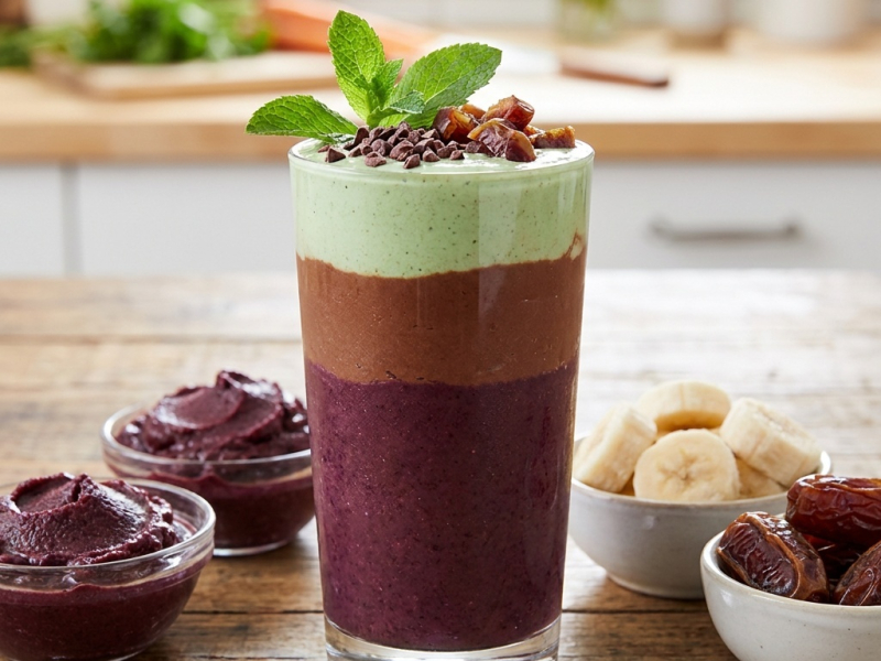 Açaí, carob and fresh mint smoothie bowl