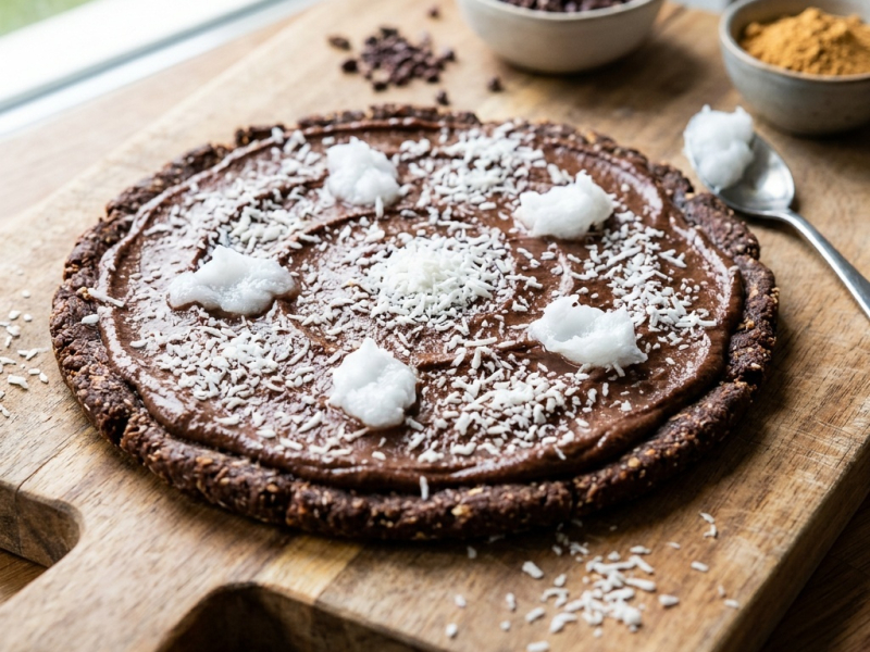Surowa pizza deserowa z czekoladą i lukumą, bez orzechów