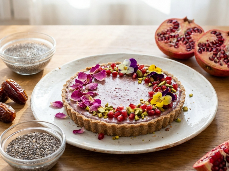 Surowa tarta różano-granatowa, inspiracja perska